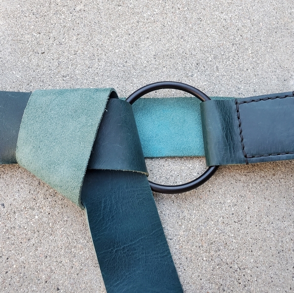 Handmade/Sewn Turquoise BELT w/ Ring Tie in Vegetable Tanned Leather - Picture 5 of 8